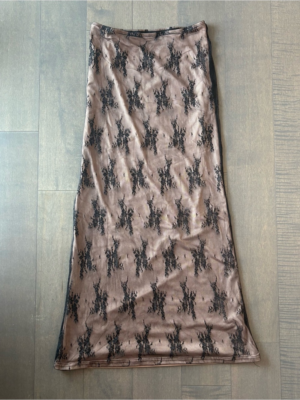 Brown Lace Overlay Maxi Skirt